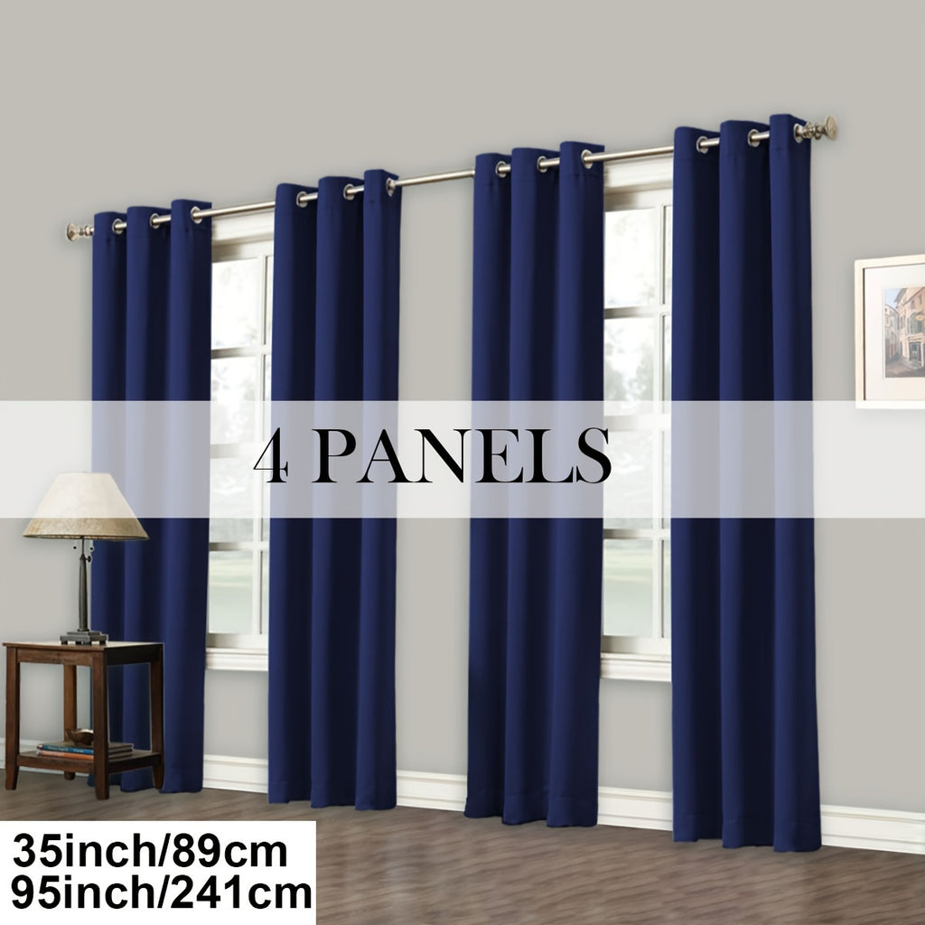Room Darkening Blackout Curtains 4-Pack – Grommet Top Plain Weave Sun Blocking Drapes for Living Room & Bedroom, 9 Colors, 7 Size Options, Woven Polyester