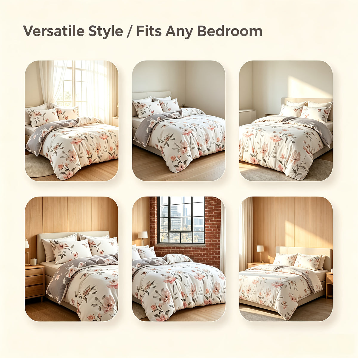 Floral Botanical Duvet Cover Set Reversible Ultra-Soft Microfiber with Pillowcases Twin Full Queen King 3 Colors