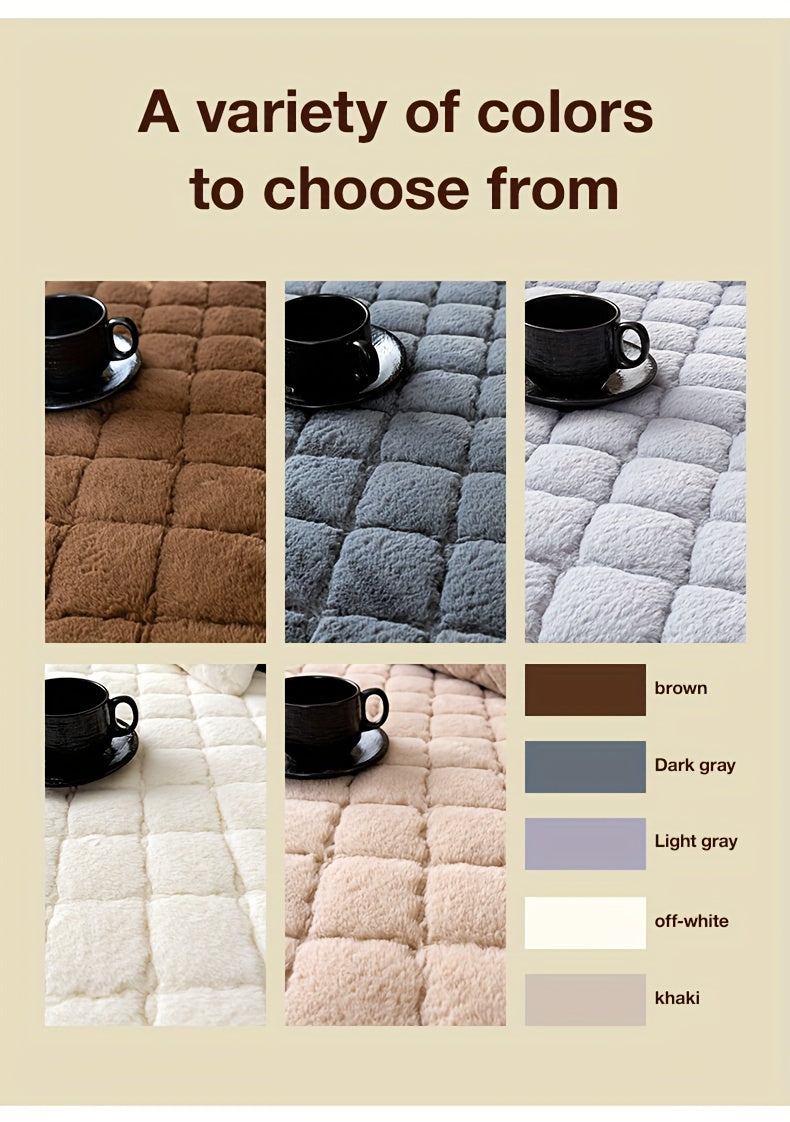 Faux Rabbit Fur Plush Sofa Cover Thickened Non-Slip Pet Friendly Machine Washable Warm Sofa Cushion - 1 2 3 4 Seater Living Room Bedroom Office 4 Colors