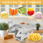 French Fry Cutter with 36 & 64 Hole Blades - Stainless Steel Potato Chipper Manual Slicer Dicer for Homemade Fries, Chips & Vegetables