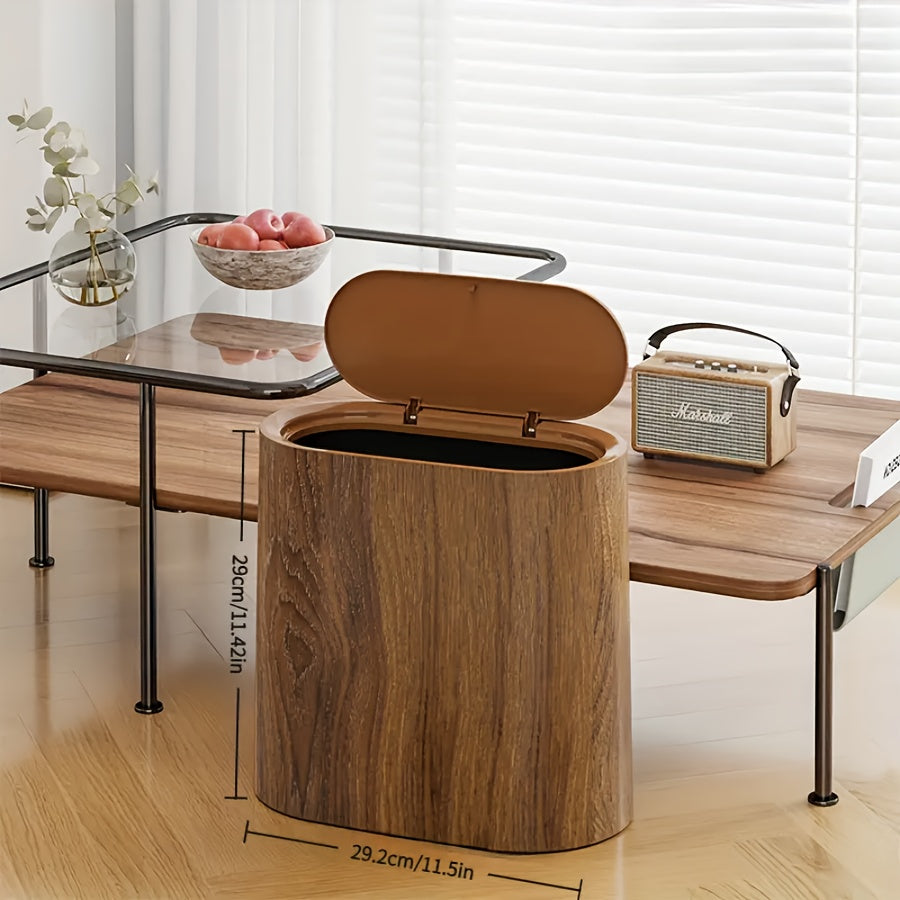 Marble & Wood Grain Plastic Waste Bin with Built-In Handle – Rust-Proof Space-Saving Trash Can for Bathroom Laundry Room Home Office