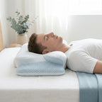 Cooling Neck Pillow Ergonomic Contour Support - Viscose Fill Breathable Cooling Cover, High-Loft Cervical Pillow for Side & Back Sleepers, Blue & Grey