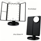 LED Vanity Makeup Mirror Tri-Fold Touch Screen, 1X 2X 3X 10X Magnification, Adjustable Base, USB Powered Lighted Mirror for Desk & Travel – White, Black & Rose Gold