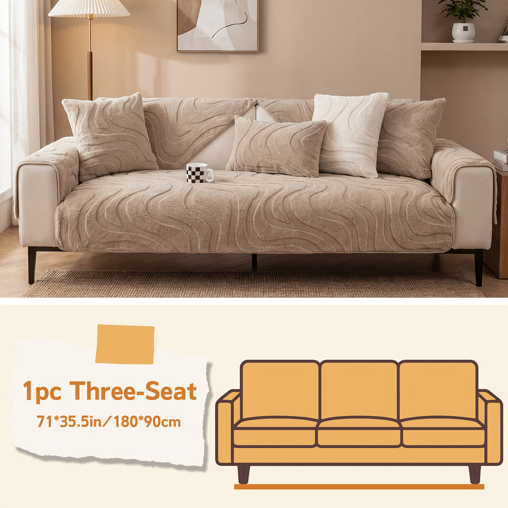 Velvet Sofa Cover Non-Slip Washable Plush Couch Slipcover Pet Friendly Thick Padded Furniture Protector 1 2 3 4 5 Seat Living Room Bedroom