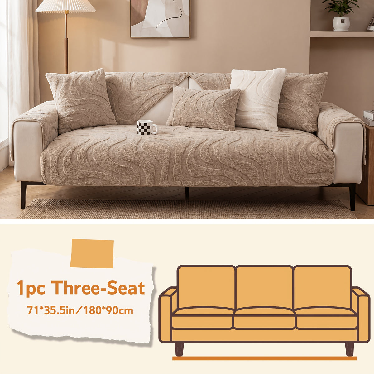 Velvet Sofa Cover Non-Slip Washable Plush Couch Slipcover Pet Friendly Thick Padded Furniture Protector 1 2 3 4 5 Seat Living Room Bedroom