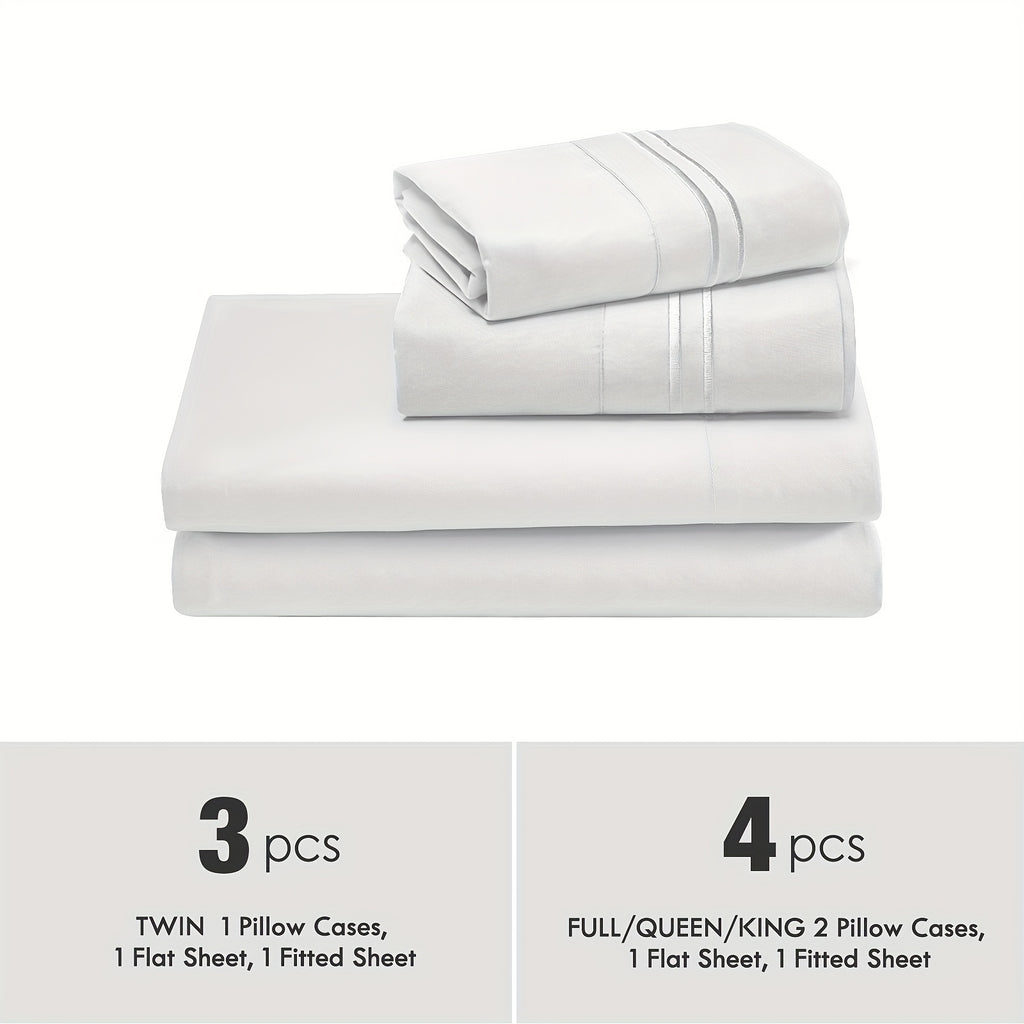 Deep Pocket Bed Sheet Set 3/4 Pcs Cooling Soft Breathable Fade-Resistant Bedding – All-Season Comfort for Twin Full Queen King, 9 Colors, Dorms & Guest Rooms