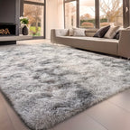 Plush Fluffy Area Rug Tie Dye Soft Indoor Carpet Non-Slip for Living Room Bedroom – Modern Home Decor Floor Mat | Multiple Sizes | Light Gray, Dark Gray, Black, Pink