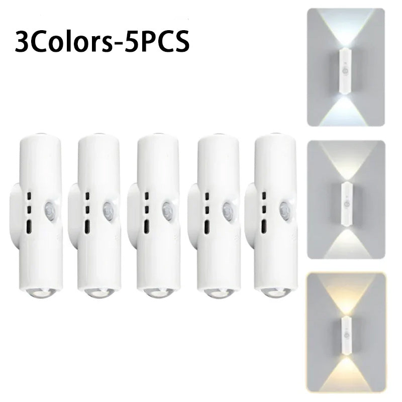 5-Pack Magnetic Dual-Head Wall Lamp 3-Color Adjustable Brightness Gradient Ambient Night Light – Flexible LED Wall Light for Bedroom, Hallway, Staircase & Office
