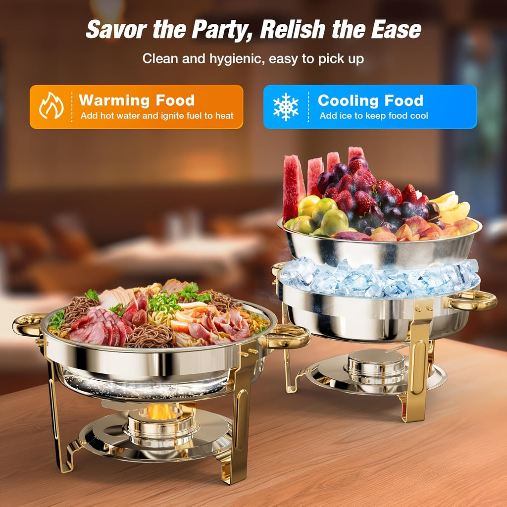 Stainless Steel Chafing Dishes for Buffet Round Food Warmer Set 5-9QT Catering Chafer with Lid for Parties Events Weddings Golden Silver 1 2 4 6 Pack