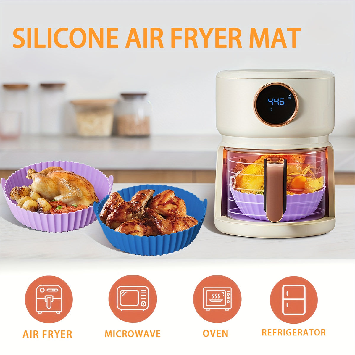 Silicone Air Fryer Liners Set of 4 - Non-Stick Reusable Air Fryer Liner Pot Heat Resistant to 446°F, Oven & Microwave Safe - Fits Most Air Fryers, Easy Cleanup Kitchen Accessory
