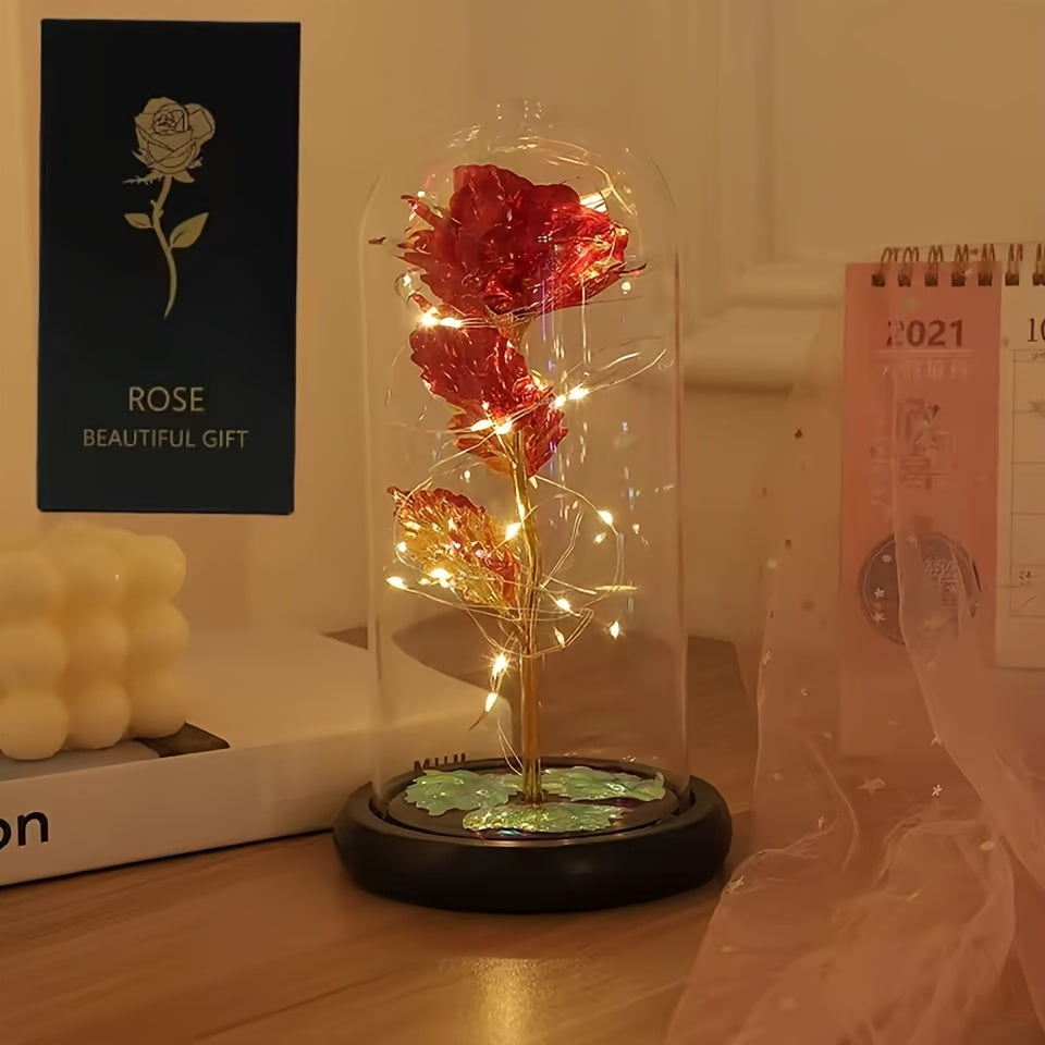 LED Rose Glass Dome Eternal Flower Night Light – Valentine's Day Gift for Girlfriend Mother's Day Wedding Bridesmaid Romantic Desktop Decor