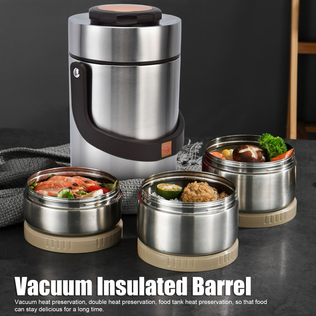 Insulated Lunch Box 3-Layer 304 Stainless Steel Vacuum Thermos Food Jar - 67oz Large Capacity Leakproof Bento Box Keeps Warm 6 Hours, Wide Mouth, for Office Work Travel Picnic Outdoor Meals