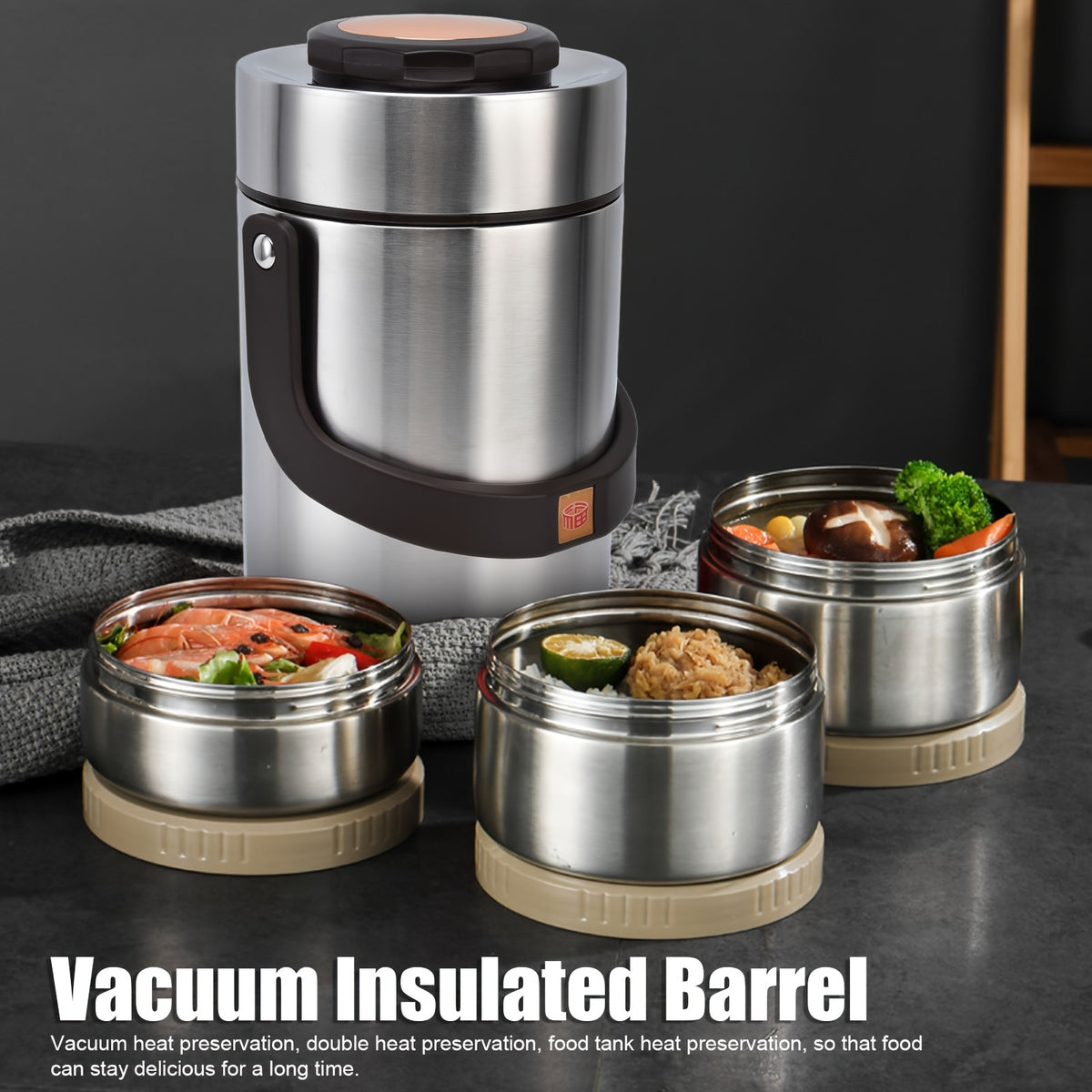 Insulated Lunch Box 3-Layer 304 Stainless Steel Vacuum Thermos Food Jar - 67oz Large Capacity Leakproof Bento Box Keeps Warm 6 Hours, Wide Mouth, for Office Work Travel Picnic Outdoor Meals