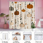 Autumn Pumpkin Floral Shower Curtain Farmhouse Style – Waterproof Polyester Fabric, 70–72 Inch, Includes 12 Hooks – All-Season Fall Bathroom Decor