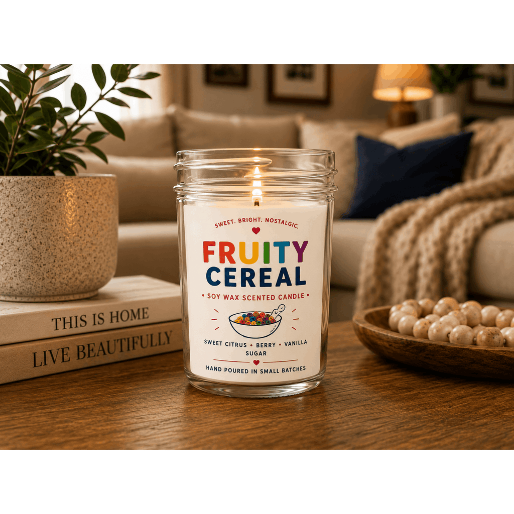 Fruity Cereal Scented Soy Wax Candle 6 oz – Nostalgic Lemon Citrus Sugar Fragrance, 30-40 Hour Burn, Vegan & Phthalate-Free, Perfect Gift for Home Decor & Aromatherapy Lovers