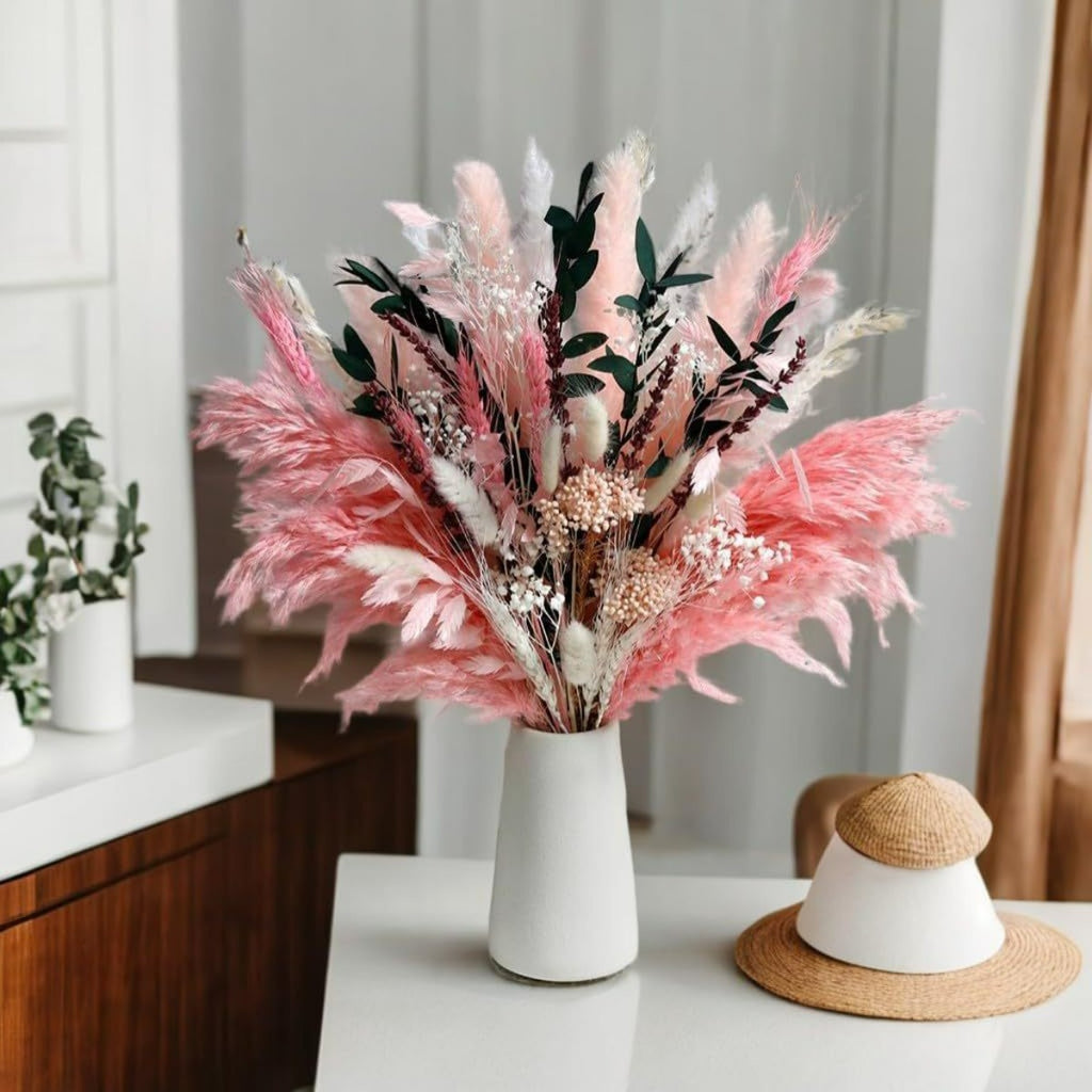 50-Piece Pampas Grass & Dried Flower Bouquet Set – Boho Reed Feather Mix for Wedding Decor, Living Room Arrangement & Nordic Photo Props