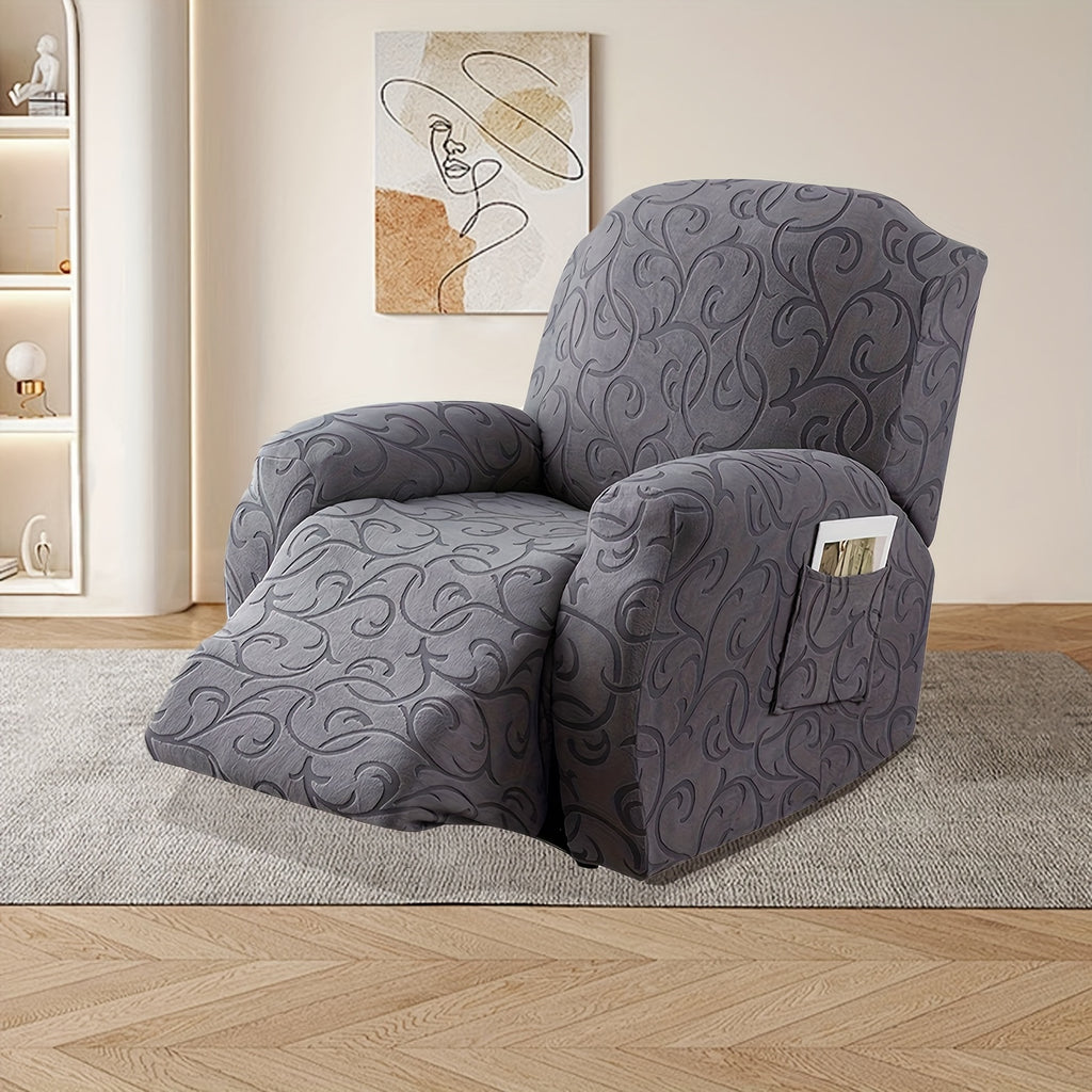 Stretch Recliner Sofa Slipcover Set of 4, Washable Couch Protector for Single Reclining Sofa with Elastic Base, Furniture Cover for Living Room