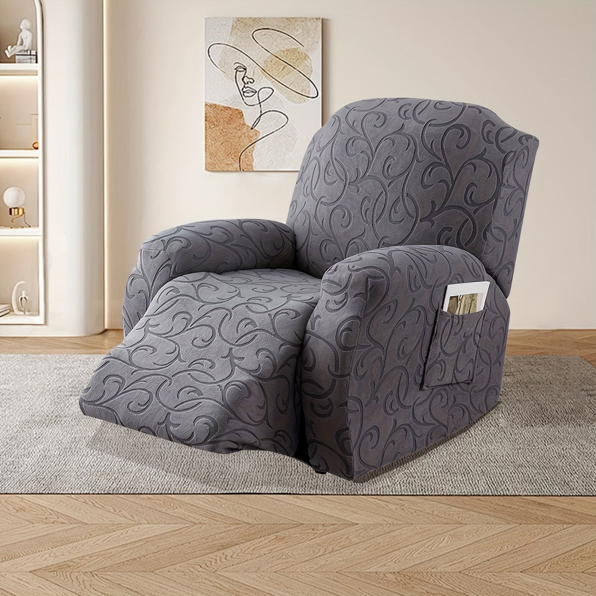 Stretch Recliner Sofa Slipcover Set of 4, Washable Couch Protector for Single Reclining Sofa with Elastic Base, Furniture Cover for Living Room