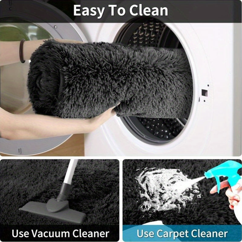 Black Ultra-Soft Fluffy Area Rug – High-Pile Non-Slip Velvet Carpet for Living Room, Bedroom & Playroom | 3x5 to 8x10 Ft