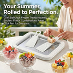 Portable Mini Ice Cream Roll Machine – Quick-Freeze Plate & Stainless Roll Maker for Homemade Frozen Yogurt & Ice Cream | Parties, Picnics & Home Use | Pink & White