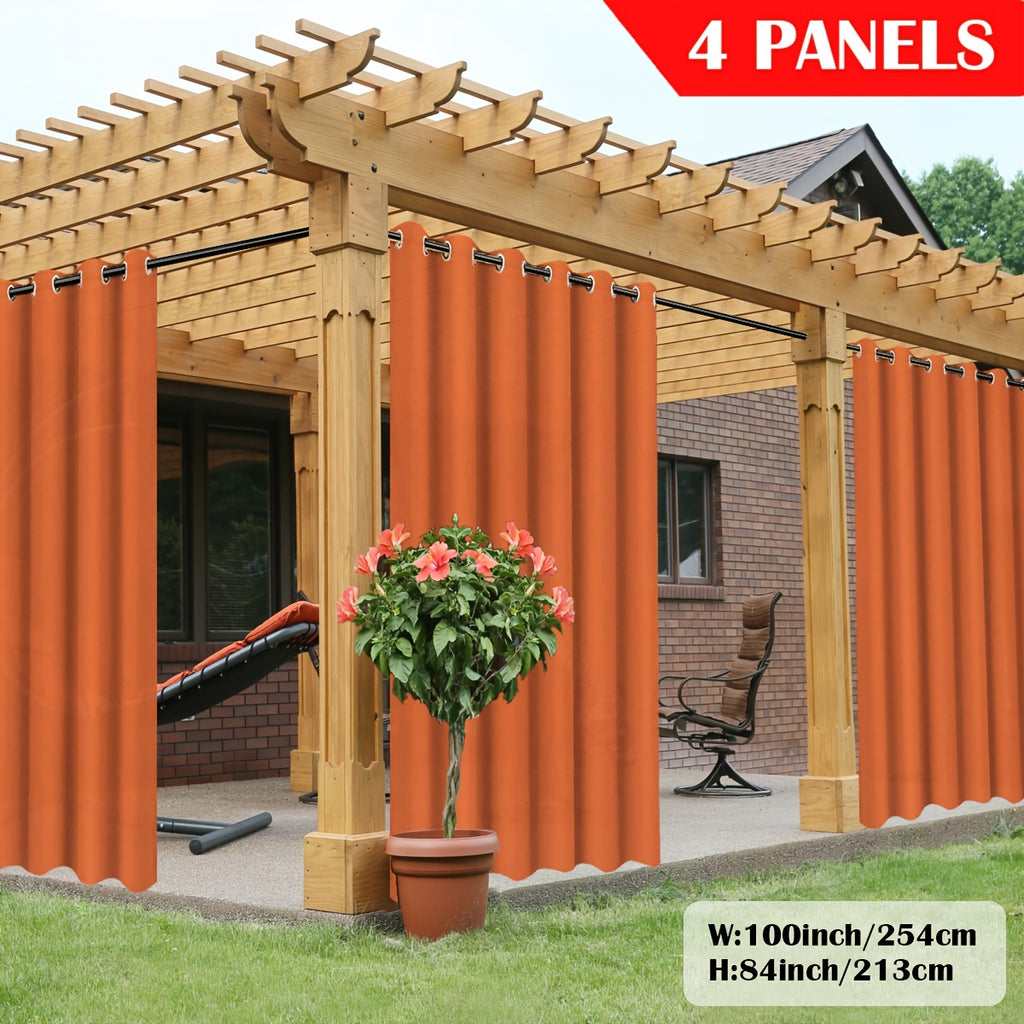 Outdoor Curtain Panels for Patio Gazebo Porch – Weather-Resistant, Light-Filtering Sun Block Privacy Drapes, 4 Panels, Multiple Sizes & Colors