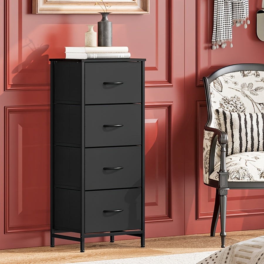 Fabric Storage Chest of 8 Drawers – 4 Independent Sections, Sturdy Metal Frame & Wood Tabletop, Bedroom Dresser for Closet, Living Room & Entryway | White & Brown