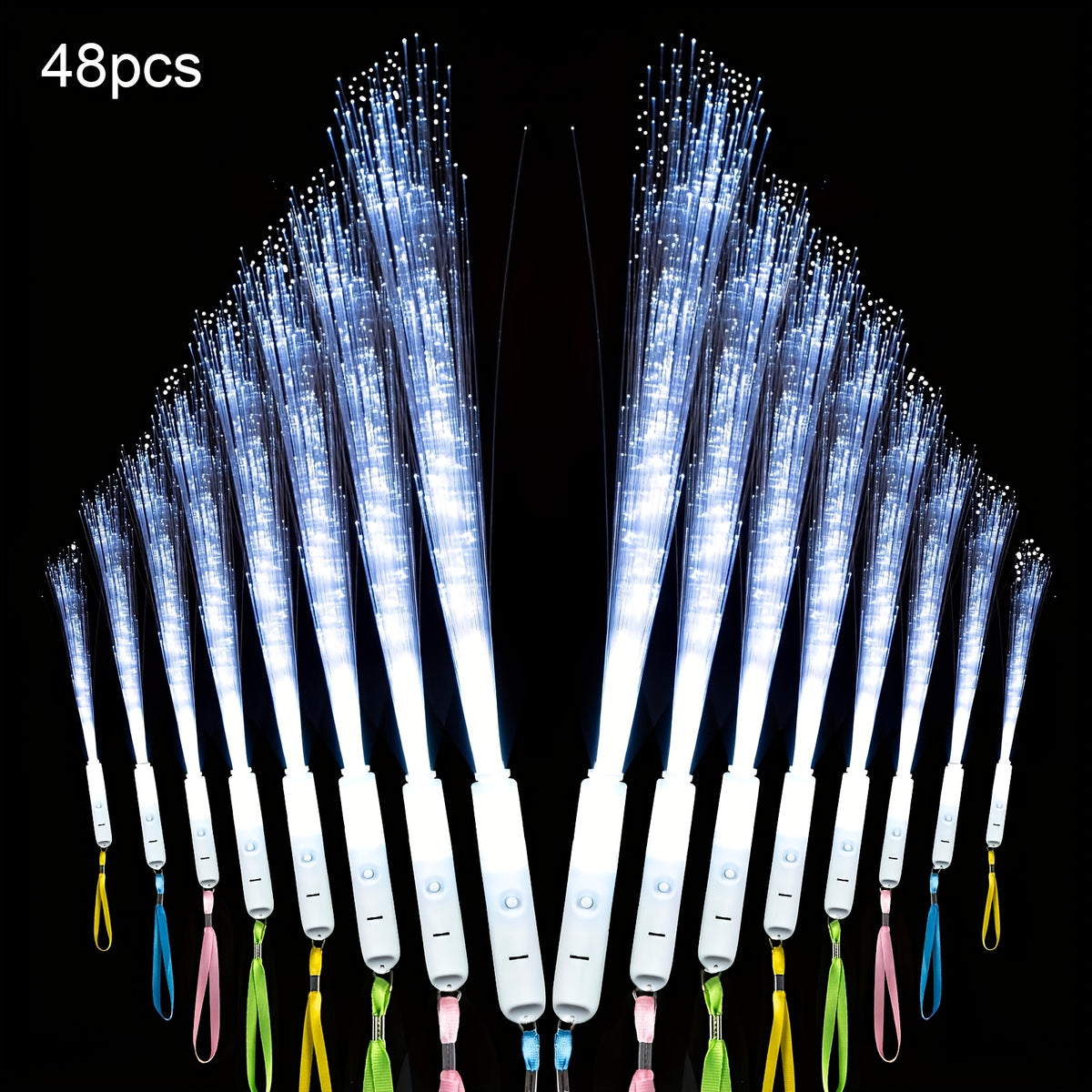 Fiber Optic Wand LED Glow Sticks 48-Pack White Light-Up Magic Wands – Glow in the Dark Party Supplies for Wedding Sparklers, Rave Concert Halloween Birthday Carnival Christmas Decoration