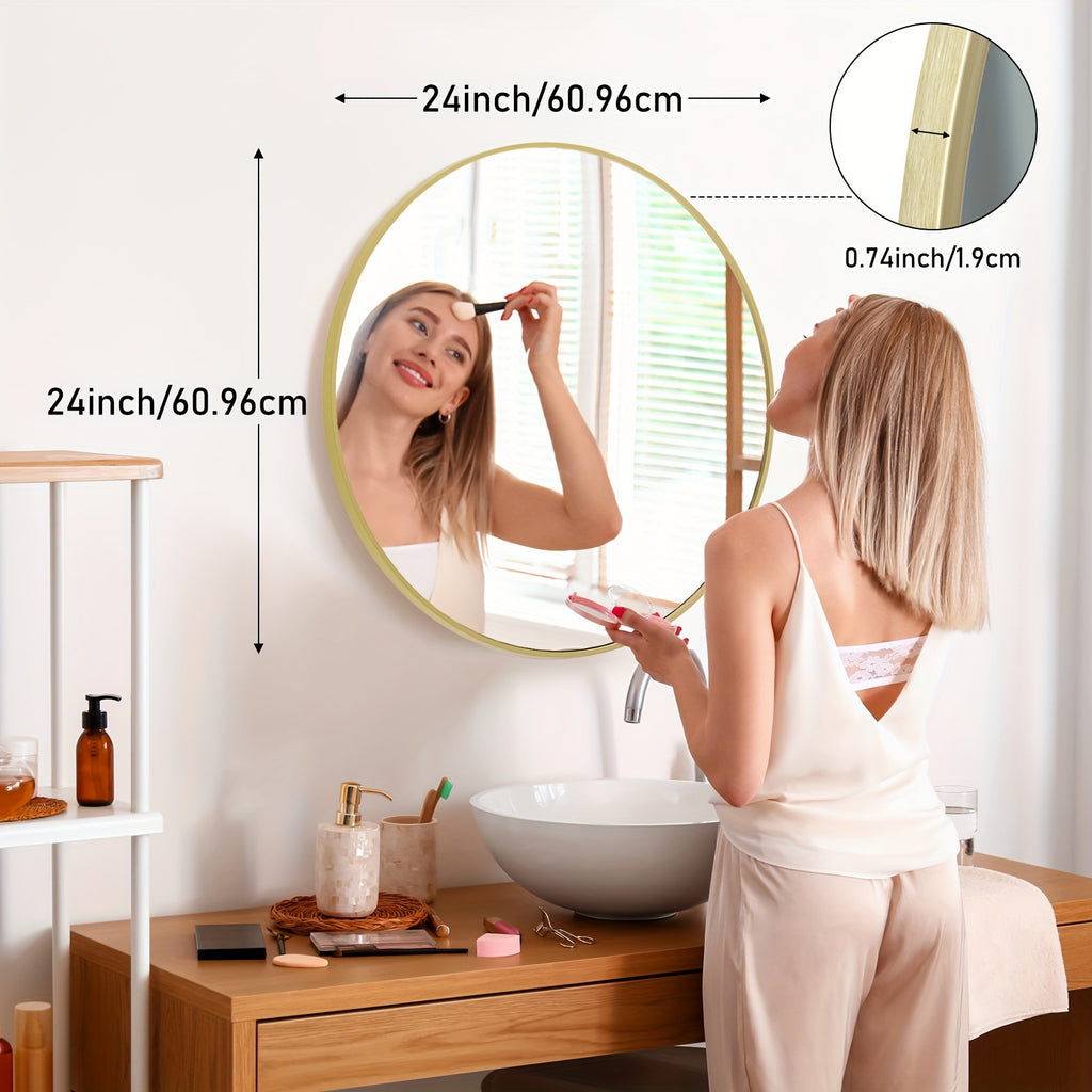 Round Metal Wall Mirror Matte Black & Gold Frame Modern Decorative Circle Mirror for Entryway Bathroom Living Room Bedroom Vanity Wall Decor Multiple Sizes