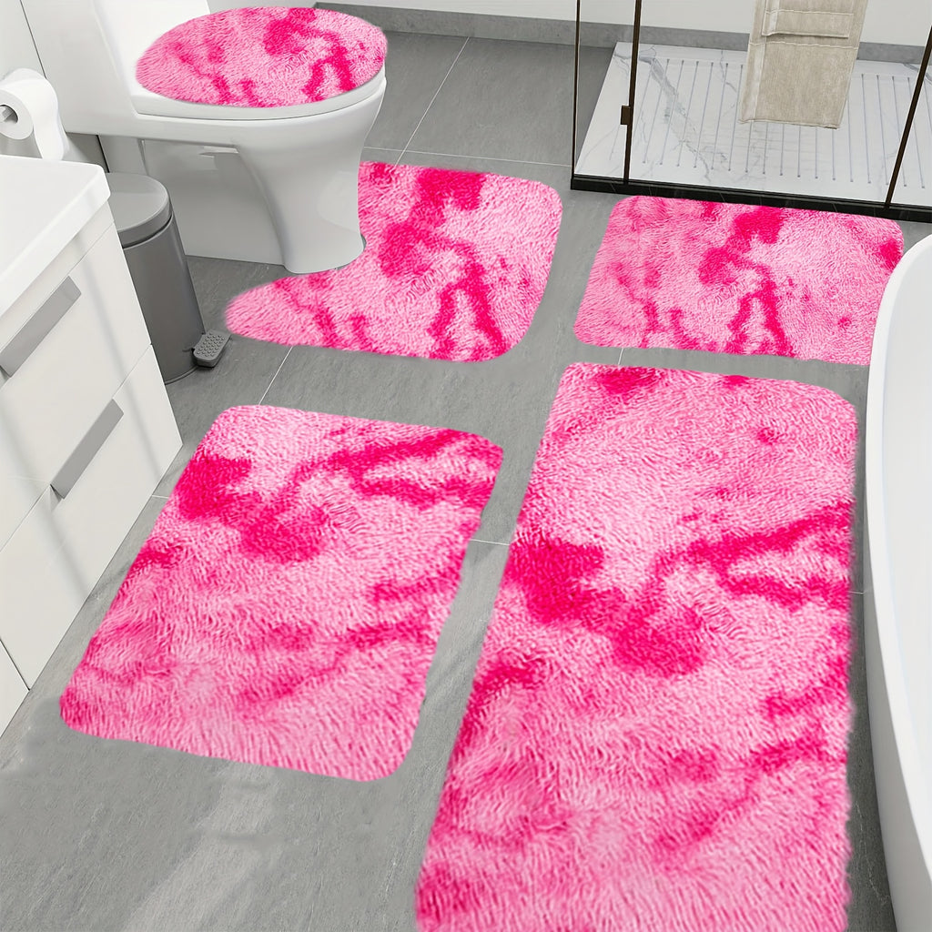 Plush Bath Rugs Set 1-6 Pieces, Multi-Color Microfiber Non-Slip Bathroom Mats – Soft Water Absorbent Thick Machine Washable Toilet Mats for Bathroom, Tub & Shower