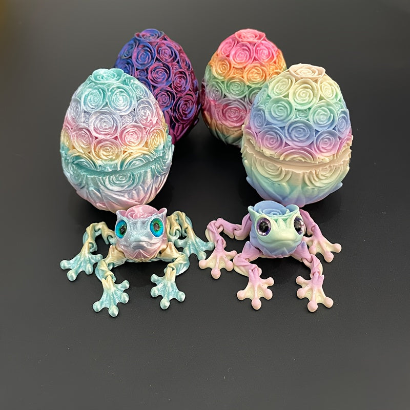 3D Printed Rose Frog & Rose Egg Statue Ornaments Set of 4 – Multicolor Desktop Decoration Figurines for Home Office Party Car Display, Unique Gift for Friends & Family, Random Color