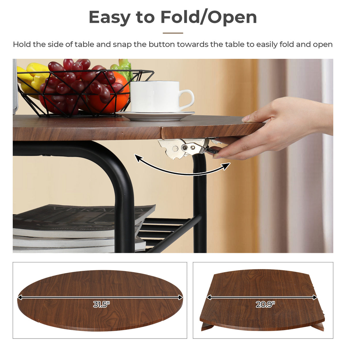 3-Piece Bistro Dining Set Drop Leaf Table and 2 Chairs Space Saving Kitchen Table Set for 2 with Wine Rack Metal Frame for Small Space Apartment Breakfast Nook