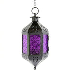 Moroccan Hanging Candle Lantern with Chain – Vintage Boho Style Iron & Glass Tealight Holder for Home, Patio, Garden, Wedding & Ramadan Decor (23.5" Overall)