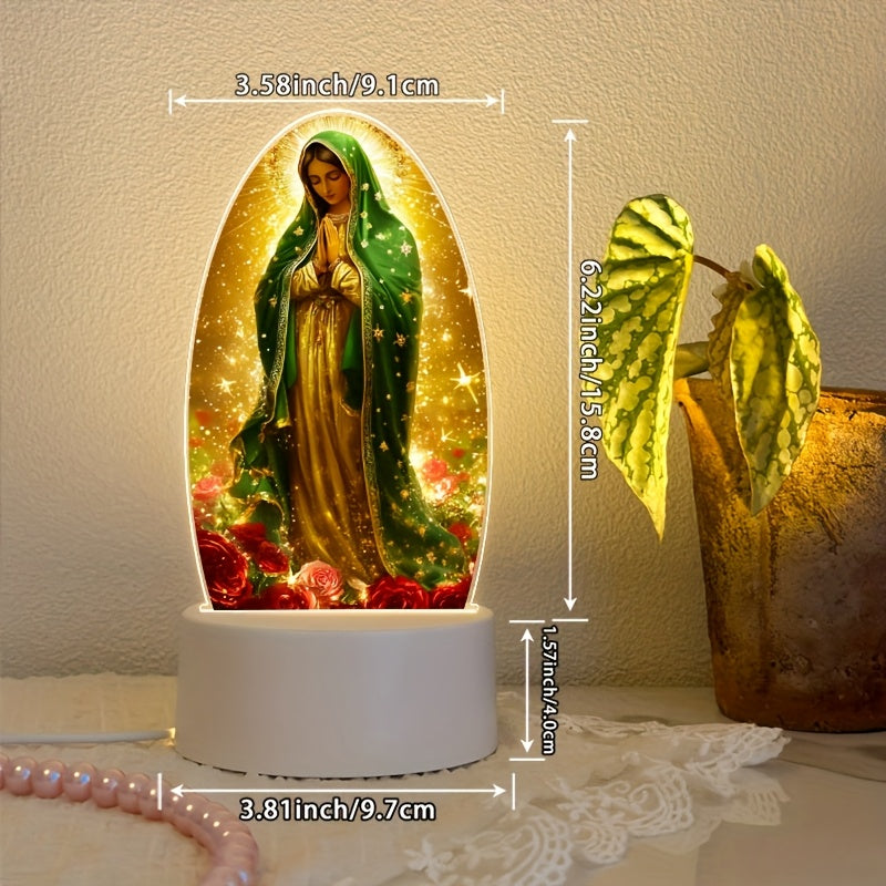 Guadalupe Prayer Night Light with Warm White Glow & Switch Control – Christian Home Decor for Prayer Room, Baptism Gift, Worship Altar & Spiritual Atmosphere