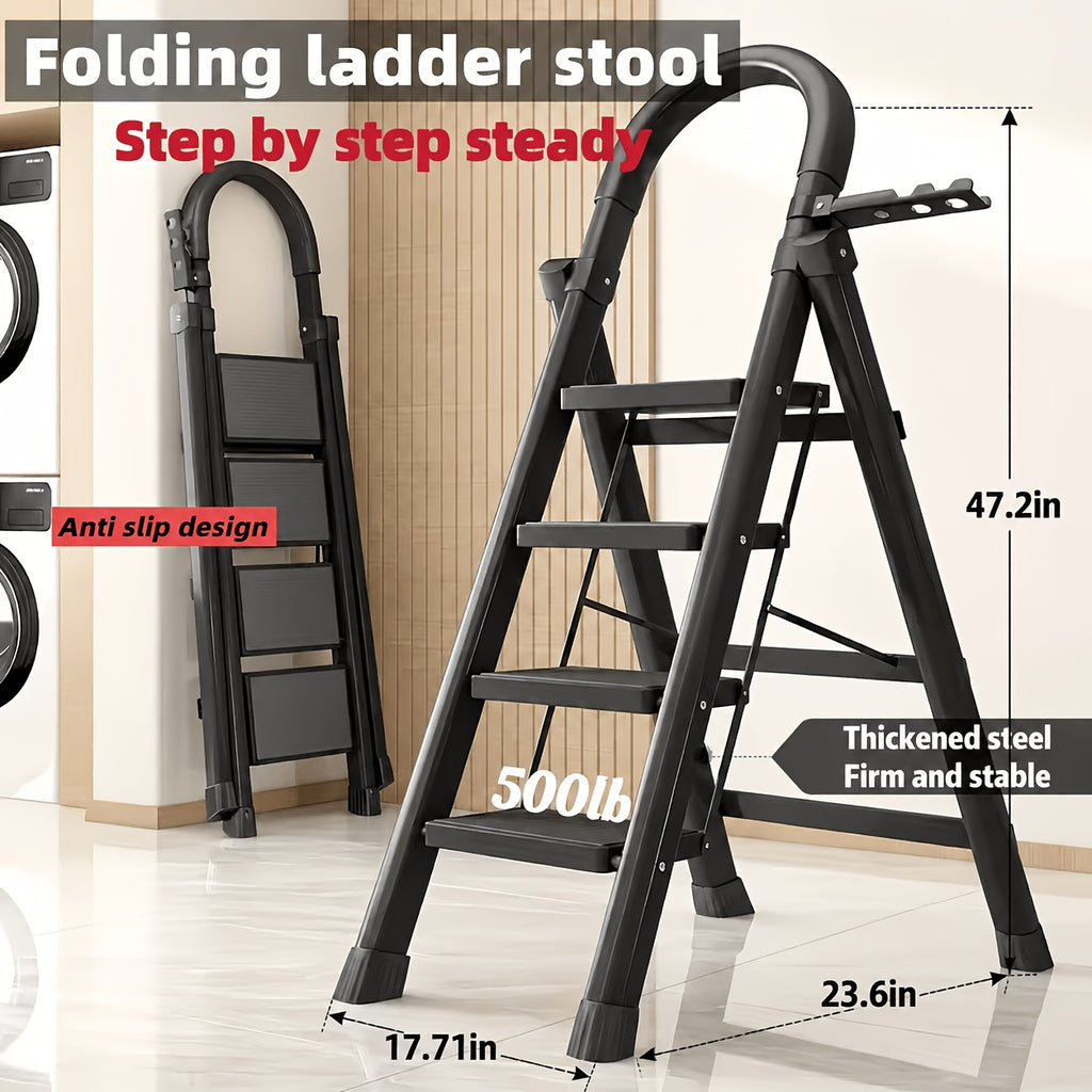 Heavy-Duty Folding Step Ladder 2 3 4 5 Step 500 Lbs Capacity Non-Slip Lightweight Portable Plastic Stepladder for Home and Industrial Use