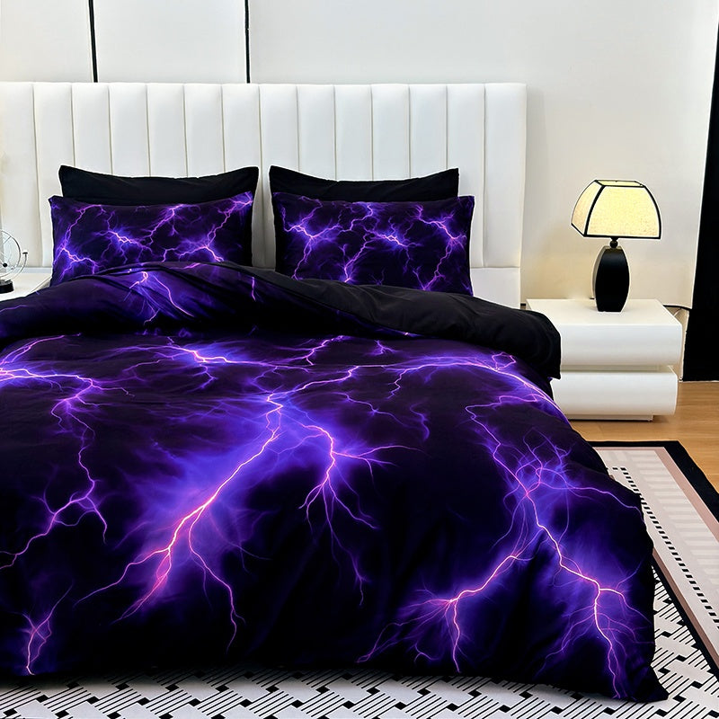 3-Piece Purple Lightning Line Duvet Cover Set HD Print 1 Duvet Cover + 2 Pillowcases No Insert Polychrome Aesthetic Bedroom Twin Full Queen King Bedding