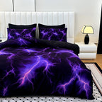 3-Piece Purple Lightning Line Duvet Cover Set HD Print 1 Duvet Cover + 2 Pillowcases No Insert Polychrome Aesthetic Bedroom Twin Full Queen King Bedding