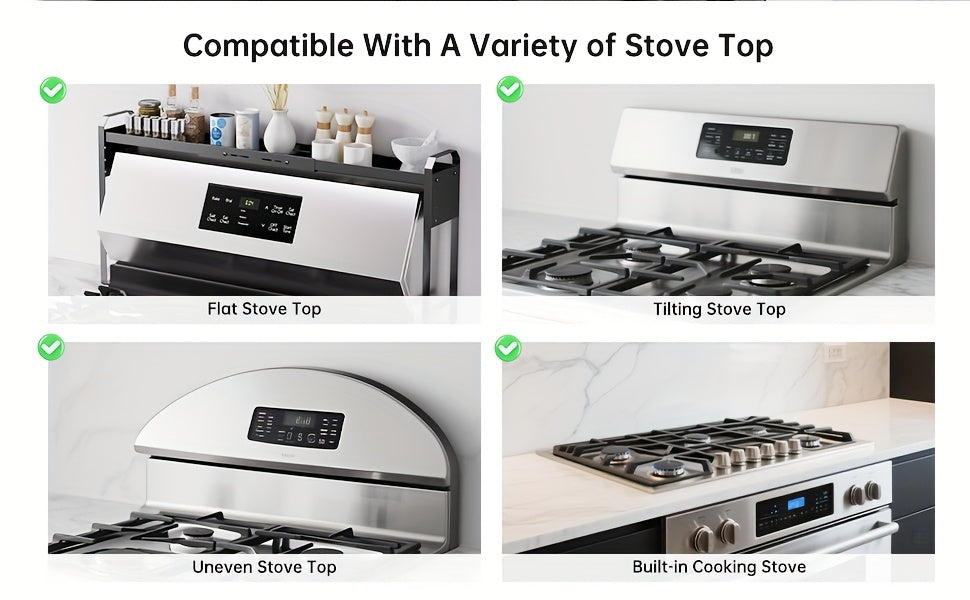 Stove Top Shelf Expandable Spice Rack – Adjustable Back of Stove & Over Sink Shelf for Kitchen Storage Organization, Black