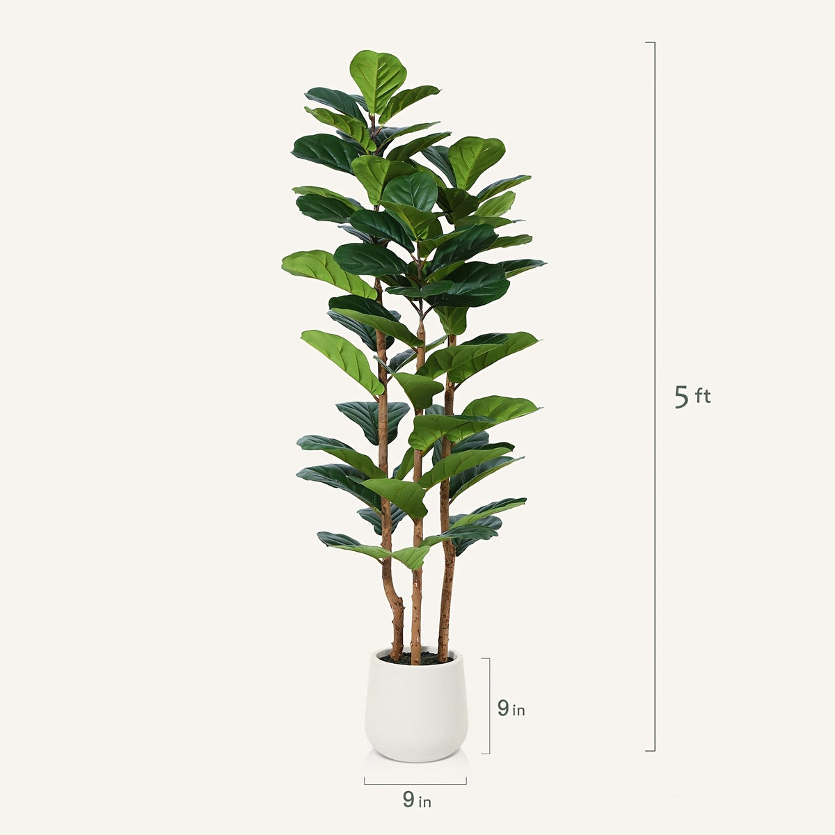 Artificial Fiddle Leaf Fig Tree 5ft Tall Faux Ficus with White Planter Natural Wood Trunk Fake Moss for Indoor Outdoor Living Room Office Porch Home Decor