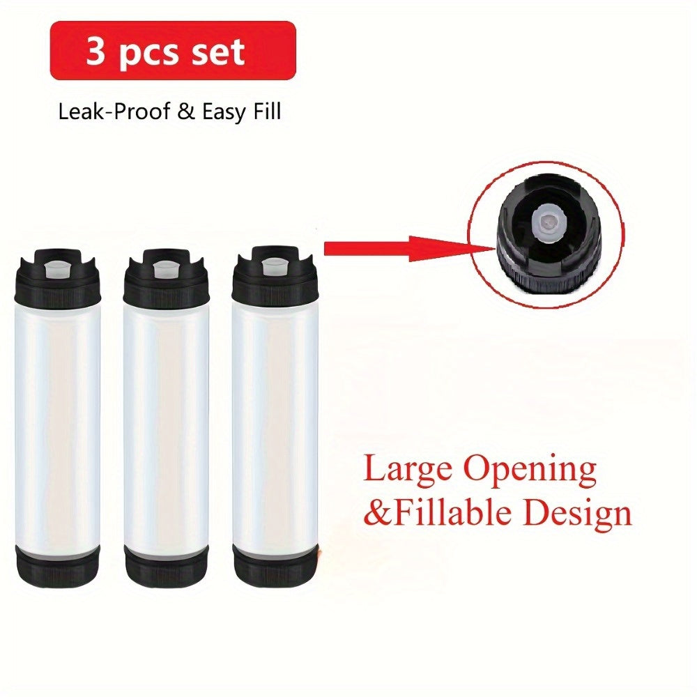 Squeeze Bottles Set of 3 Leak-Proof Condiment Dispensers – Wide Mouth Transparent Plastic for Sauces, Honey, Syrup, BBQ & Ketchup | Kitchen & Outdoor Use | Nuvia Haven