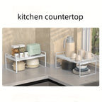Expandable Cabinet Shelf Organizer Riser – Adjustable Height Kitchen Storage Rack for Pantry, Cupboard, Under Sink & Countertop | Heavy Duty Metal | Space Saver Stackable Shelf | Black & White