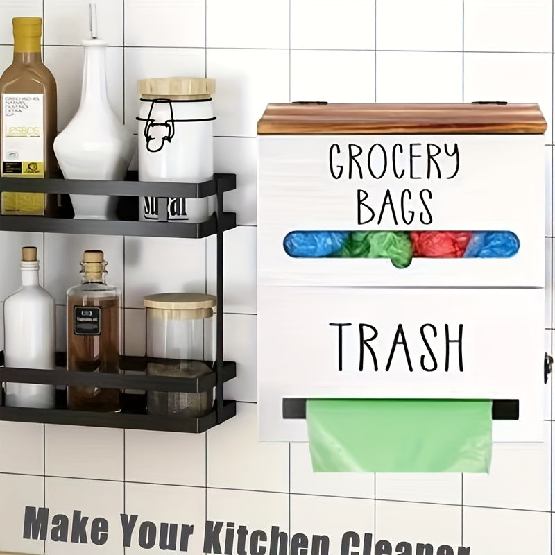 Wooden Trash Bag Dispenser Hanging Rack Under Sink Organizer for Garbage Bags Shopping Bags Tissues – Easy Install Space-Saving Kitchen Storage