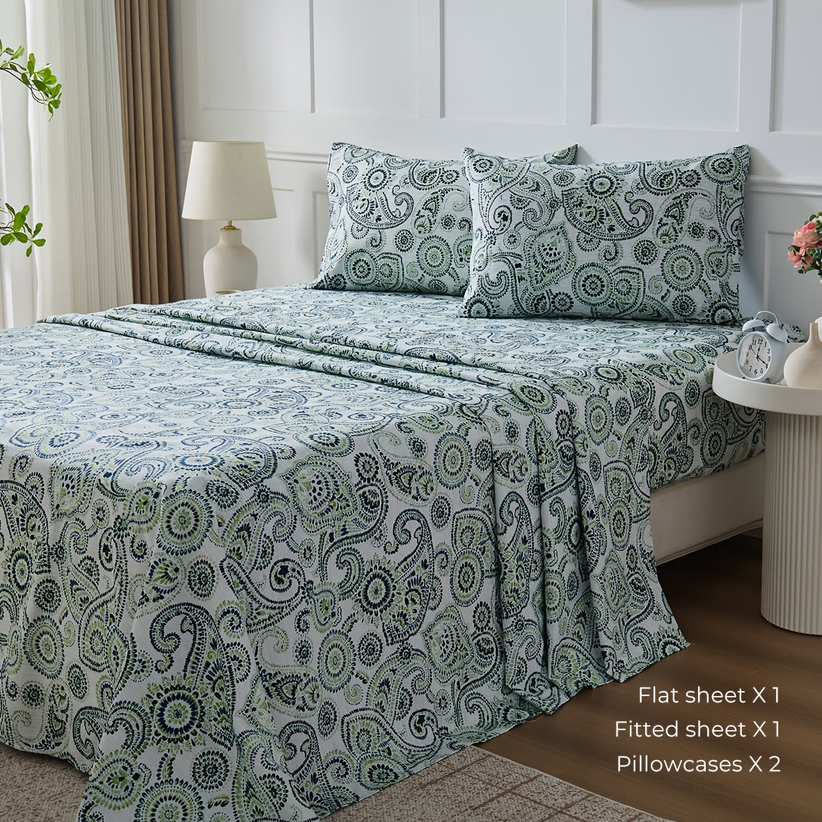Floral Sheet Set – 4-Piece Soft Fitted & Flat Sheets with Pillowcases, Wrinkle-Resistant Bedding