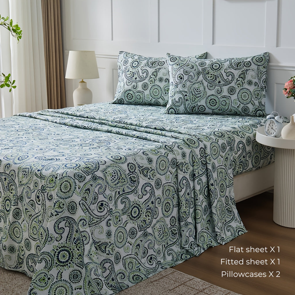 Deep Pocket Printed Sheet Set 3 or 4 Piece Breathable Cool Sheets Luxury Hotel Bedding Soft Wrinkle-Resistant Twin Full Queen King Cal King - Buffalo Check Botanical Florence Paisley Patterns