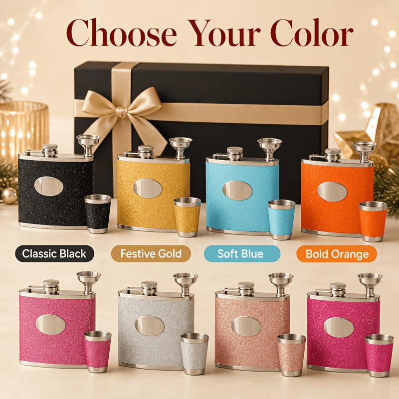 Whiskey Bottle Gift Set with Leather Case for Women – 6oz Stainless Steel Flask, 4 Glasses & Filter, Holiday Christmas Valentine's Day Gift for Girlfriend, Mom & Bar Lovers