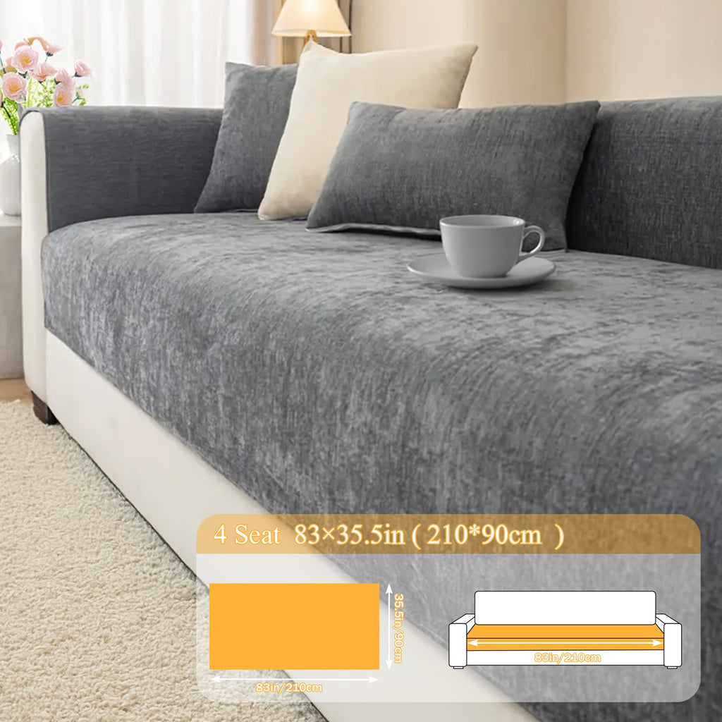 Chenille Sofa Cover for 3 4 Seater Washable Non-Slip Couch Cover Pet Friendly Furniture Protector Gray Brown Living Room