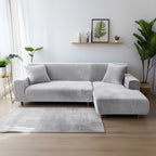 Velvet Stretch Sofa Cover Slipcover – Thick High-Elasticity Plush Couch Cover for L-Shape 1 2 3 4 Seater, Polyester Spandex Furniture Protector with Pillowcase for Living Room