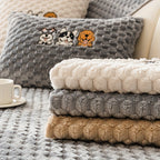 Honeycomb Velvet Sofa Slipcover Pet-Friendly Non-Slip with Cute Dog Embroidery, Bohemian Style Machine Washable Polyester Couch Cover for Sofa Cushion Backrest Armrest – Single Piece Home Decor, Grey