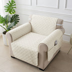 Sofa Cushion Cover with Storage Pocket – Pet-Proof Non-Slip Multi-Function Sofa Protector, All-Season Machine Washable, 1/2/3-Seater, Navy Coffee Off-White Dark Gray