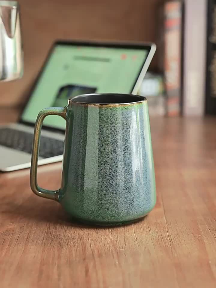 Large Ceramic Coffee Mug 24oz Vintage Style Dishwasher & Microwave Safe - Big Latte Cup for Men & Women, Office & Home, Hot Coffee Tea Soup Milk, Green & Blue Colors