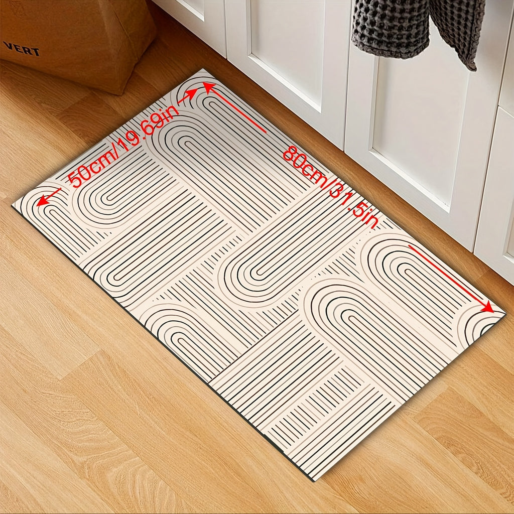 Nordic Style Kitchen Mat Thickened Absorbent Non-Slip Rubber Backing Floral Beige Brown 2 Sizes – Durable High Traffic Floor Mat